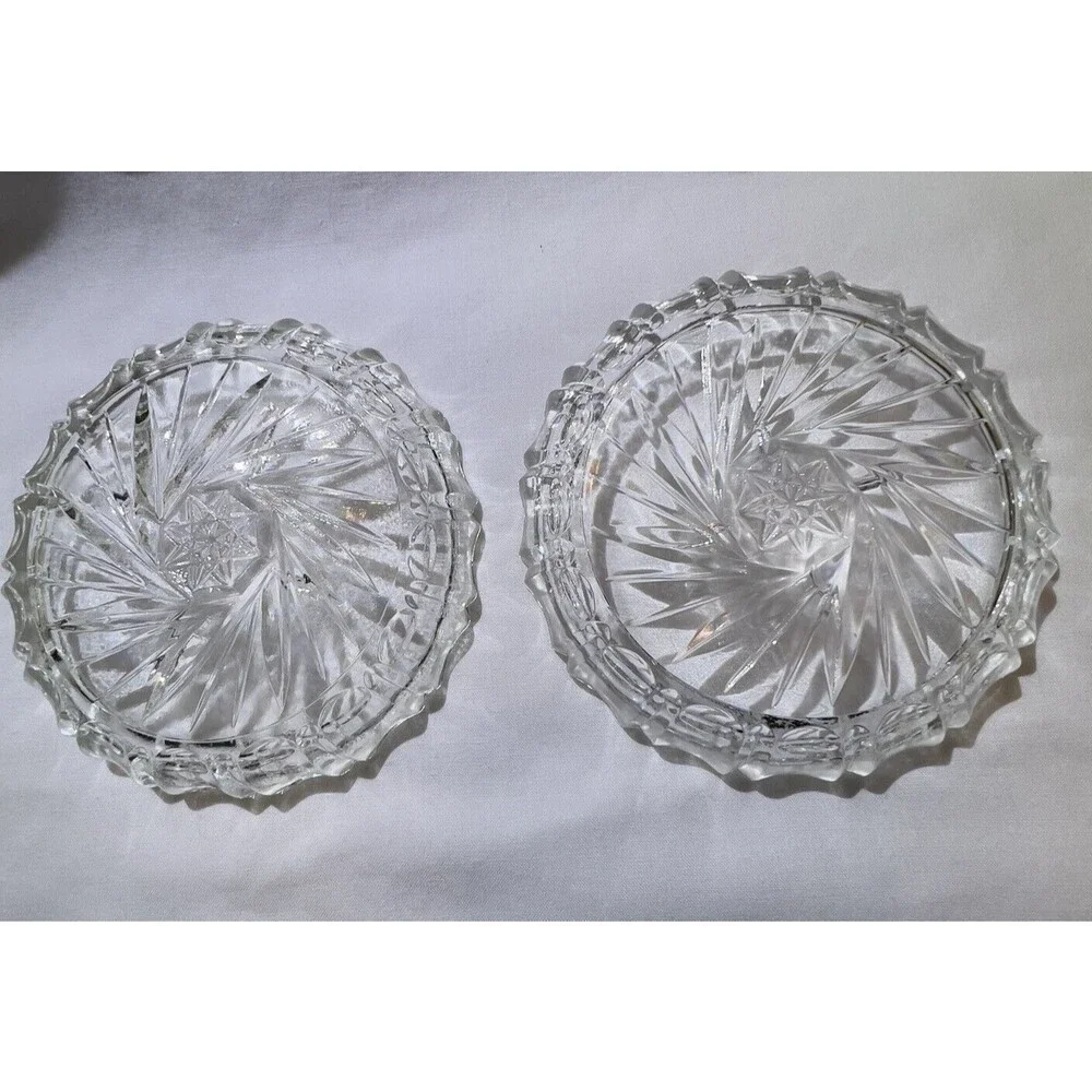 VTG Crystal Bohemia Pinwheel Czechoslovakia Brunswick Star 4 Set Glass Coasters‎